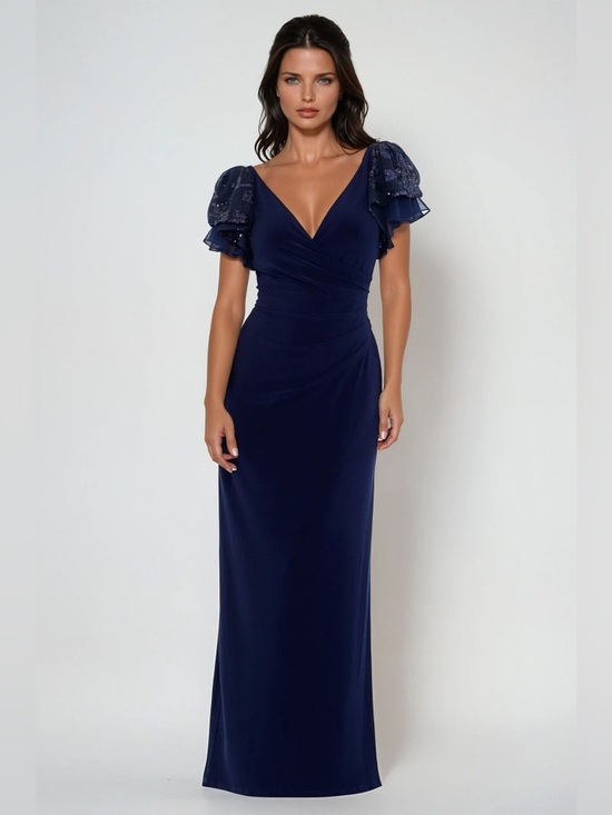 Betsy & Adam Dresses & Skirts - Betsy & Adam Size 2P NWT Navy Sequin Short Sleeve Formal Evening Gown GALA MOB